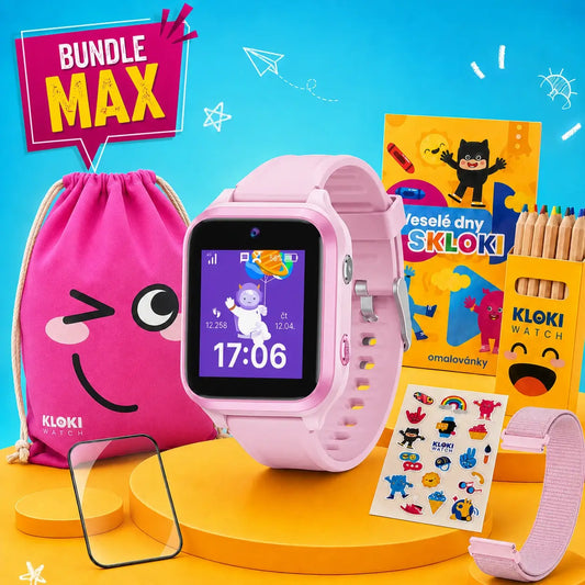 Balíček Back to School MAX: Detské volacie GPS hodinky KLOKI Star - Ružové