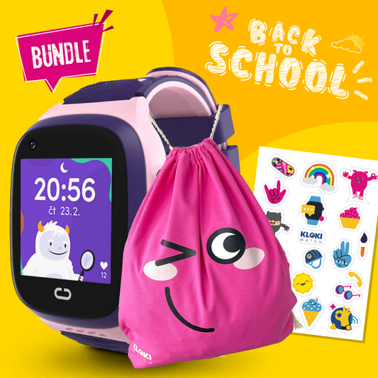 Back to School Balíček: Detské volacie GPS hodinky KLOKI - Ružové