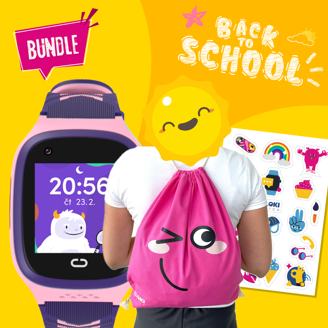 Back to School Balíček: Detské volacie GPS hodinky KLOKI - Ružové
