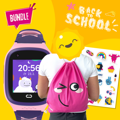Back to School Balíček: Detské volacie GPS hodinky KLOKI - Ružové