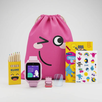 Balíček Back to School MAX: Detské volacie GPS hodinky KLOKI Star - Ružové