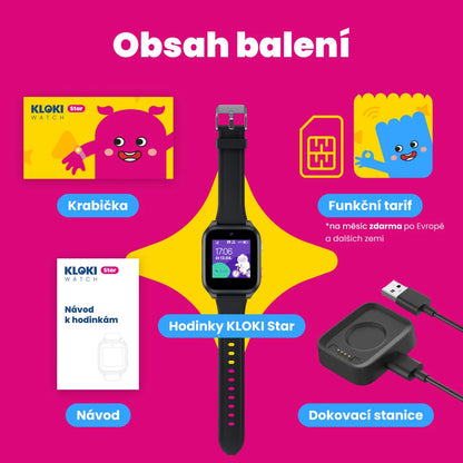 Dětské volací GPS hodinky KLOKI Star - Černé + Dárek