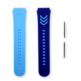 Silikonový řemínek na chytré hodinky světle modrá a tmavě modrá s modrými detaily. Součástí jsou dvě kovové osičky pro upevnění k hodinkám.