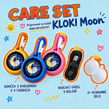 KLOKI Moon Care set: silikónový rámček s karabínou v troch farbách, nabíjací kábel a 2× ochranné sklo