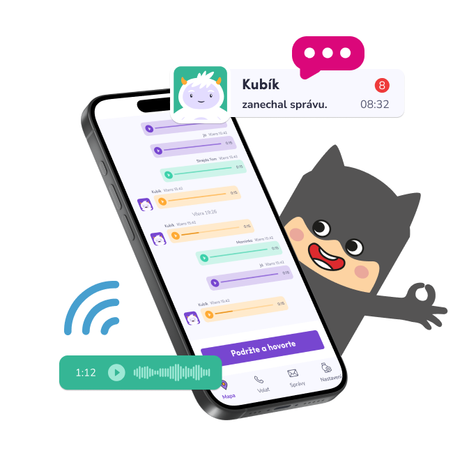 Voice messaging v aplikaci KLOKI – ukázka přehledné komunikace mezi rodičem a dítětem ve slovenském rozhraní