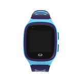 Dětské chytré hodinky KLOKI v modré barvě s černým displejem, přední kamerou a silikonovým řemínkem s modrými detaily.