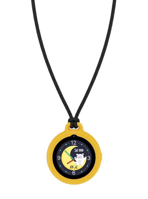 Yellow silicone case on a lanyard