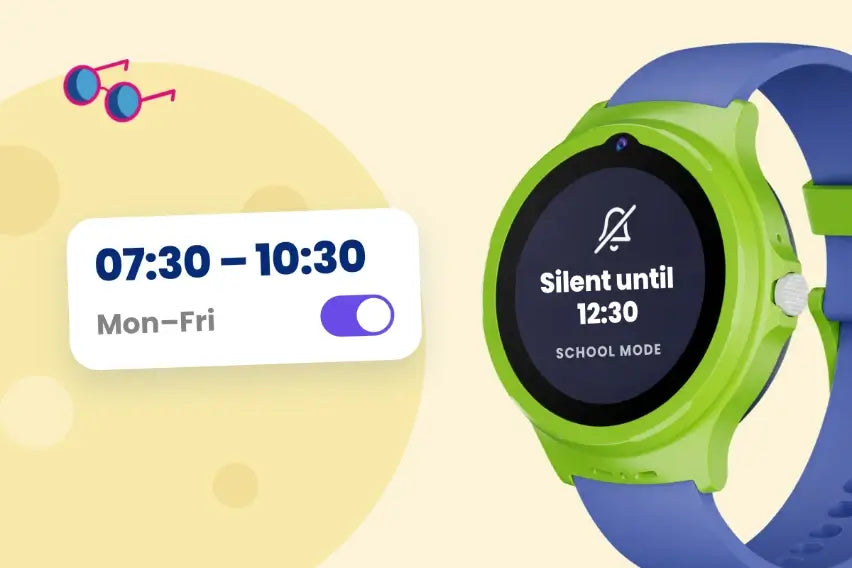 An “8:00–12:30 Mon–Fri” toggle above a display with a mute icon.